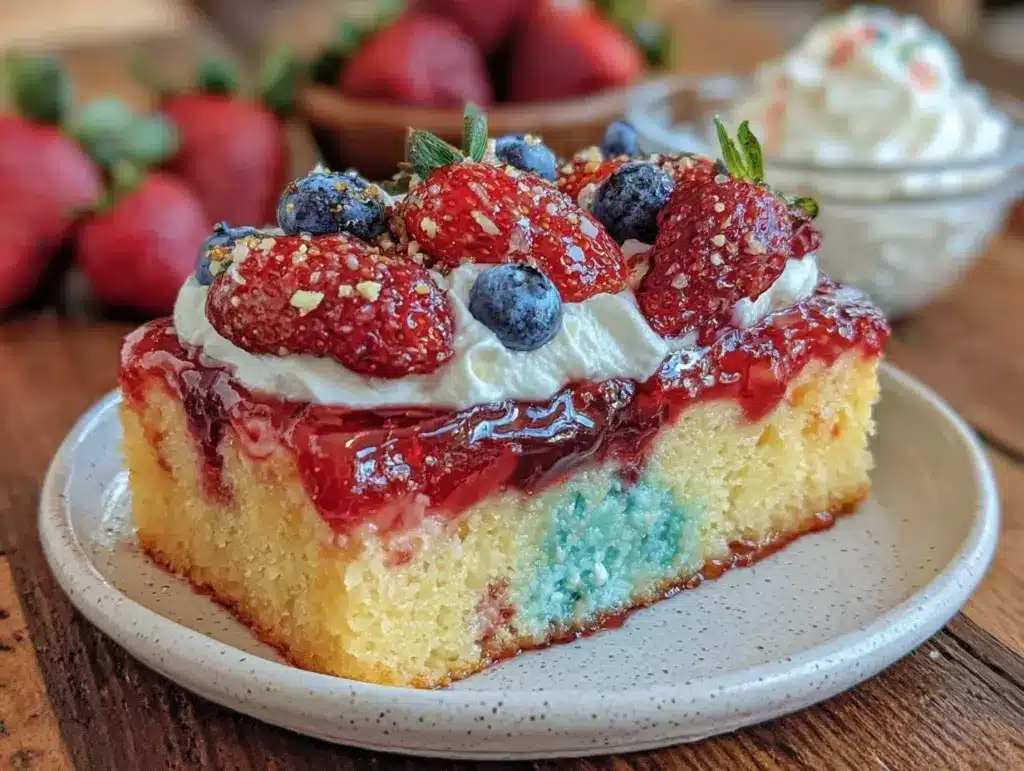 red white and blue poke cake - featured image