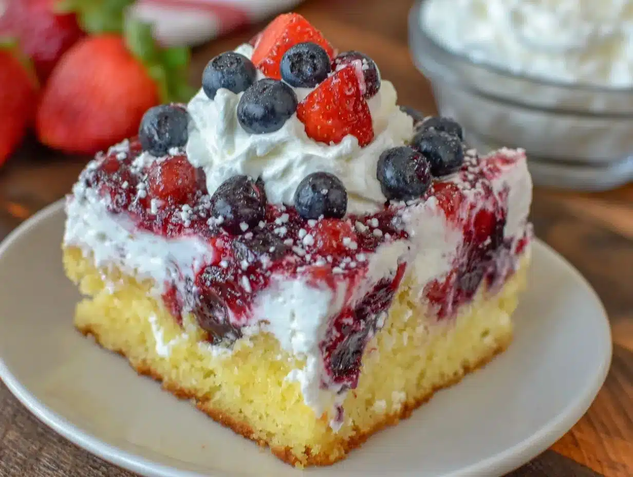 red white and blue poke cake preparation steps