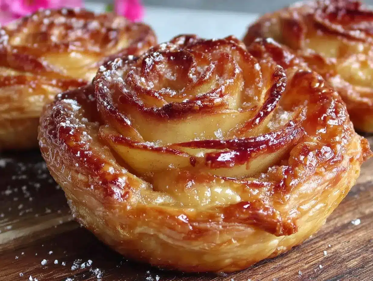 rose-shaped apple puff pastry tart preparation steps