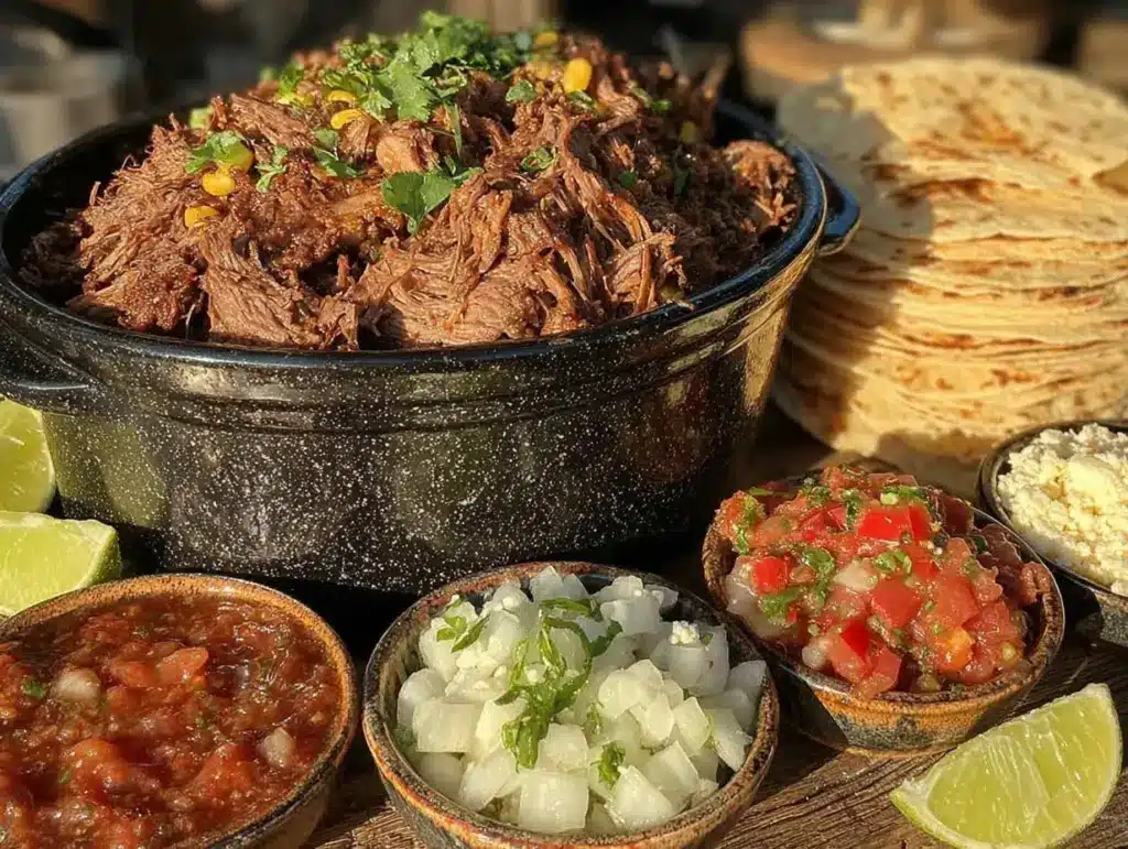 slow cooker barbacoa taco bar recipe - featured image