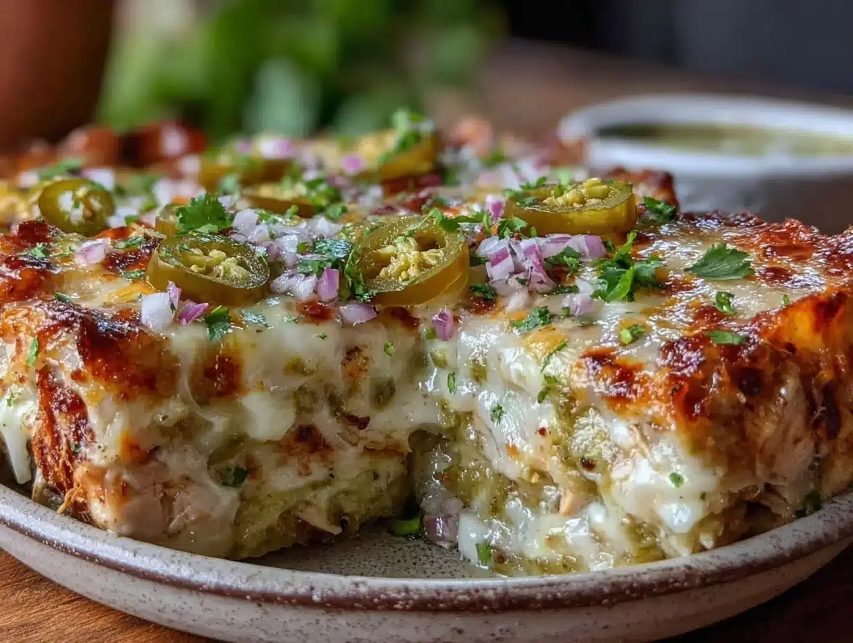 slow cooker chicken enchilada casserole verde - featured image