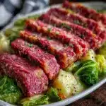slow cooker corned beef and cabbage - featured image