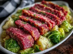 slow cooker corned beef and cabbage - featured image
