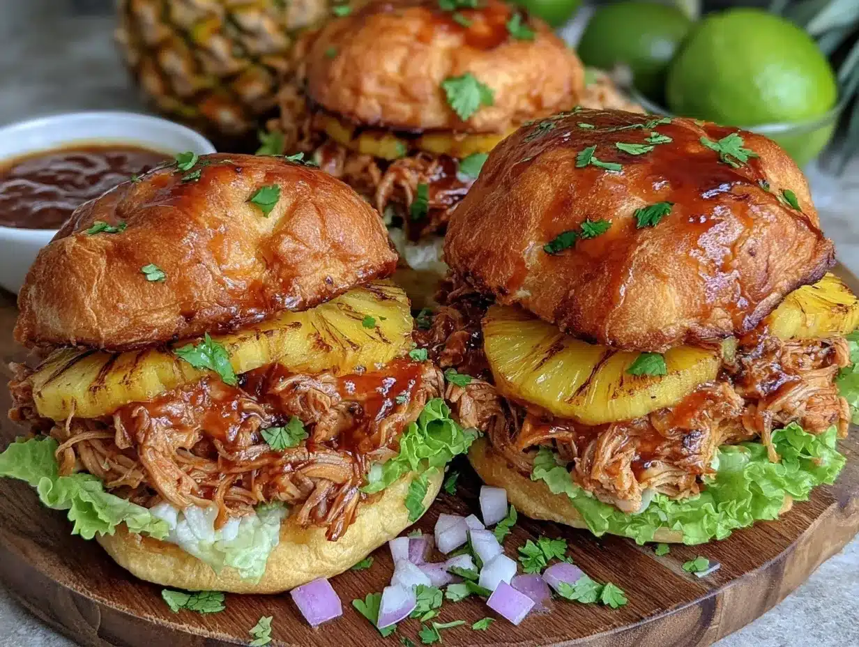 slow cooker Hawaiian BBQ chicken sandwiches preparation steps
