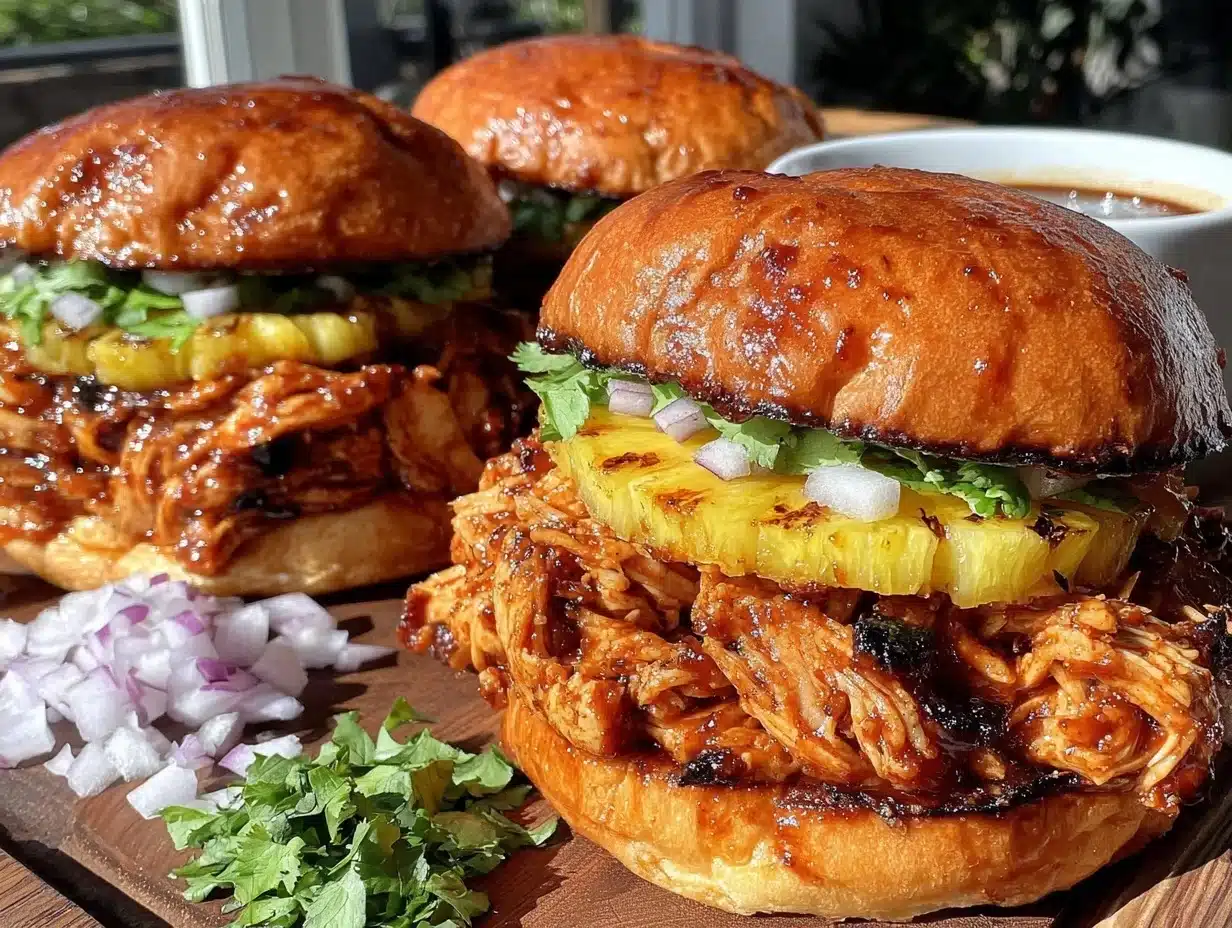 slow cooker Hawaiian BBQ chicken sandwiches - featured image