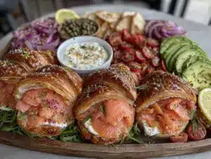 smoked salmon croissant brunch board - featured image