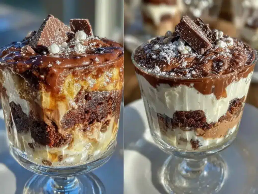 triple chocolate fudge brownie trifle cups - featured image