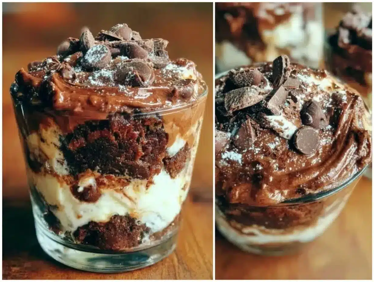 triple chocolate fudge brownie trifle cups preparation steps