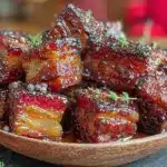 whiskey maple glazed pork belly burnt ends - featured image