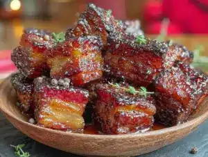 whiskey maple glazed pork belly burnt ends - featured image