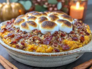 bacon pecan sweet potato casserole - featured image