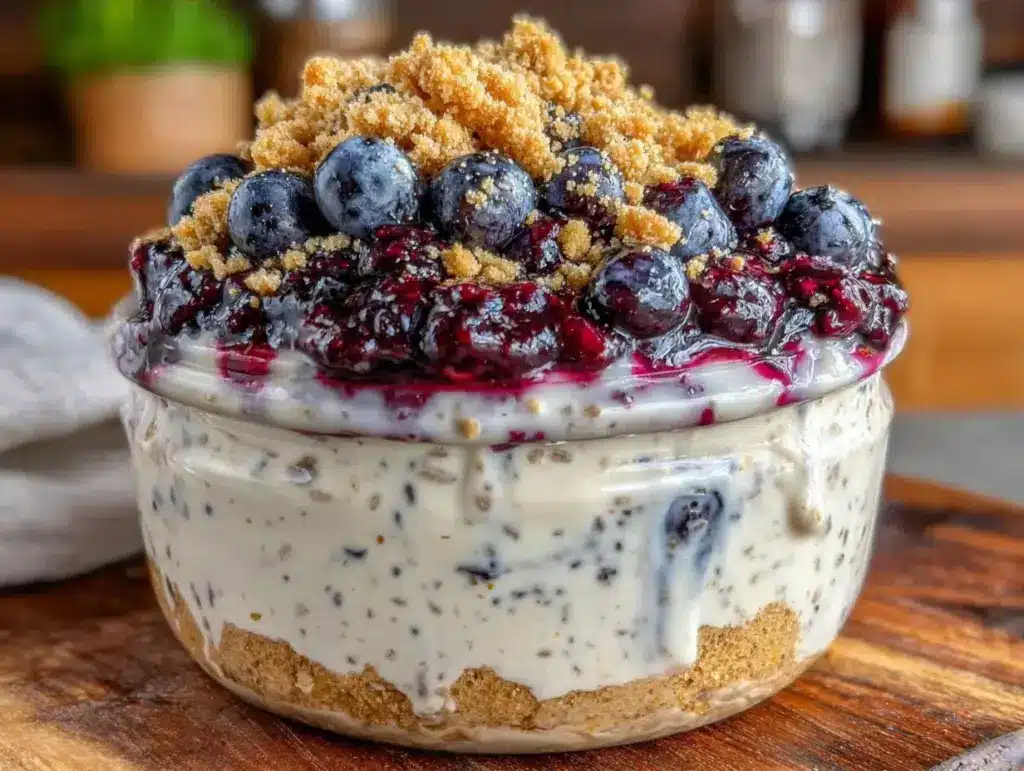 blueberry cheesecake overnight oats - featured image