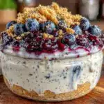 blueberry cheesecake overnight oats - featured image