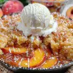 brown butter peach cobbler skillet - featured image