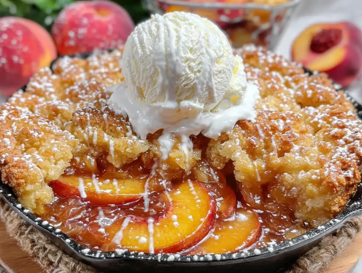 brown butter peach cobbler skillet - featured image