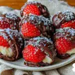 chocolate-dipped frozen strawberry cheesecake bites - featured image