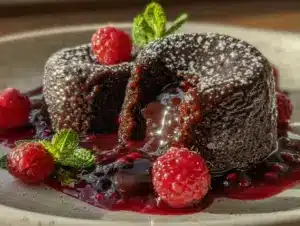 chocolate fondant with raspberry coulis - featured image