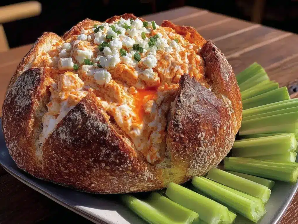 creamy buffalo chicken dip bread bowl - featured image