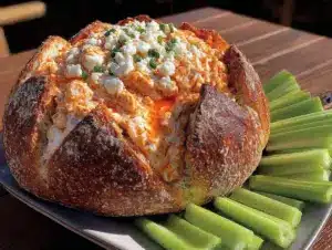 creamy buffalo chicken dip bread bowl - featured image