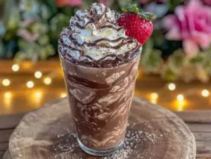 creamy chocolate covered strawberry protein shake - featured image