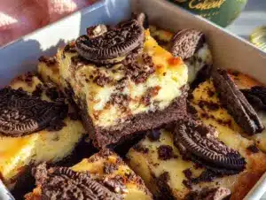 creamy cookies and cream cheesecake bars - featured image
