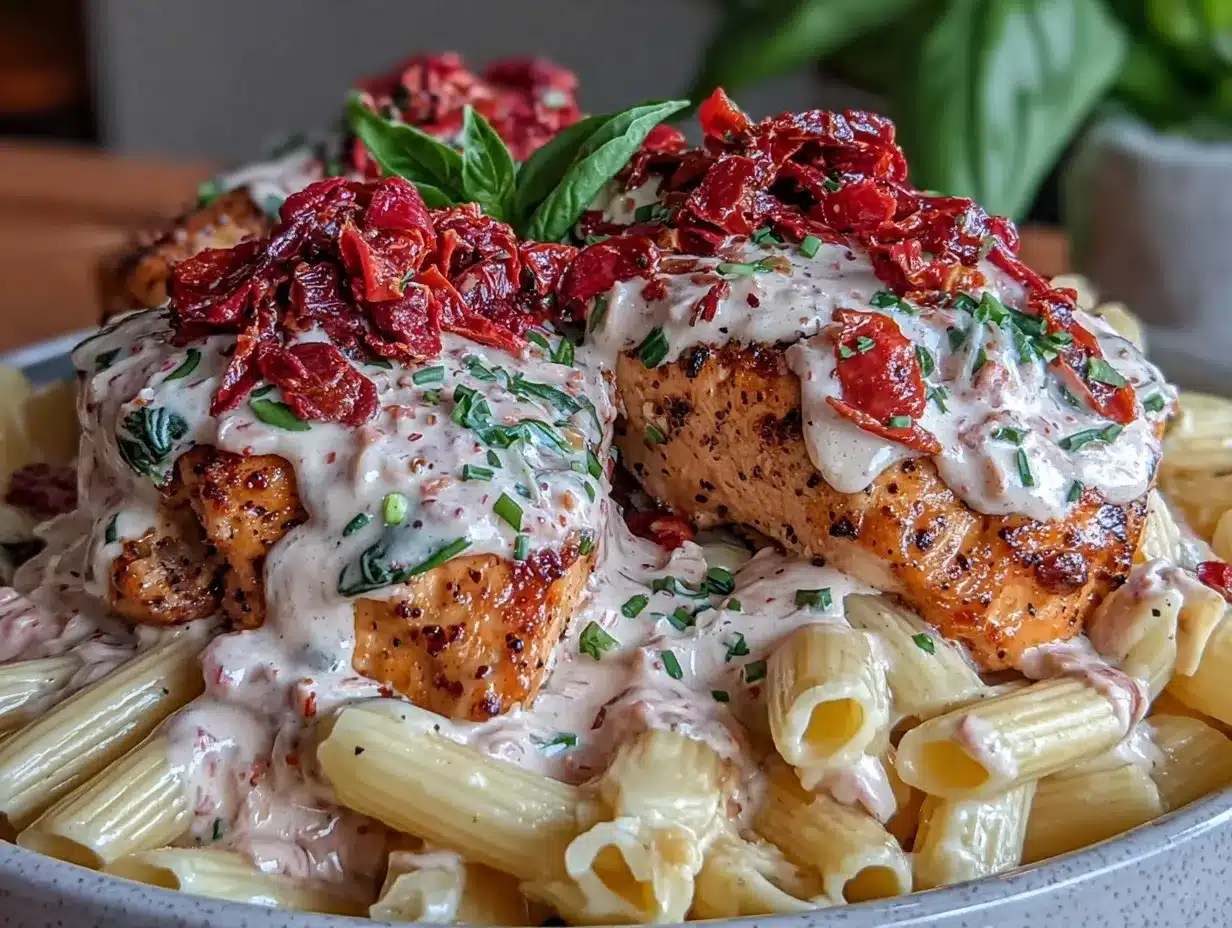 creamy garlic tuscan chicken penne preparation steps