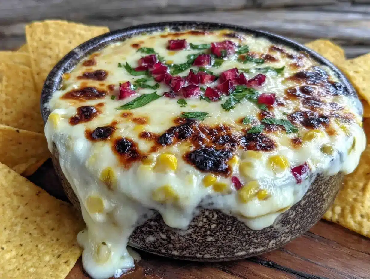 creamy mexican street corn queso fundido dip - featured image