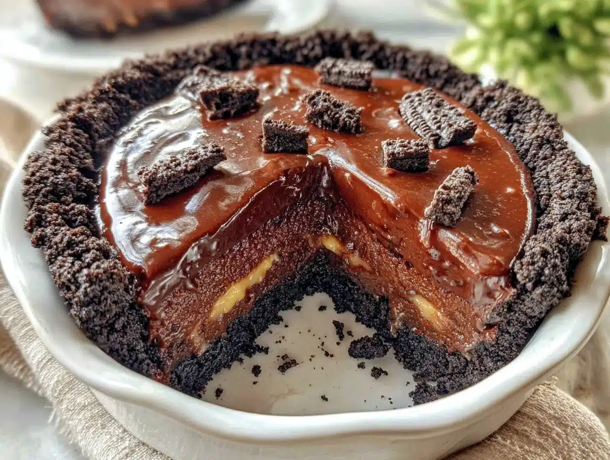 creamy no-bake chocolate peanut butter pie - featured image