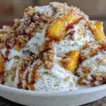creamy no-churn peach cobbler ice cream - featured image
