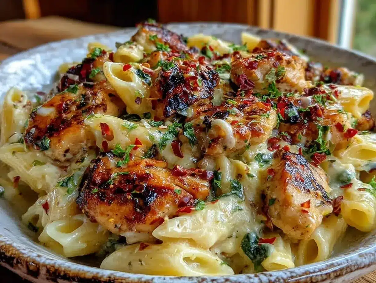 creamy one-pot Cajun chicken Alfredo penne preparation steps