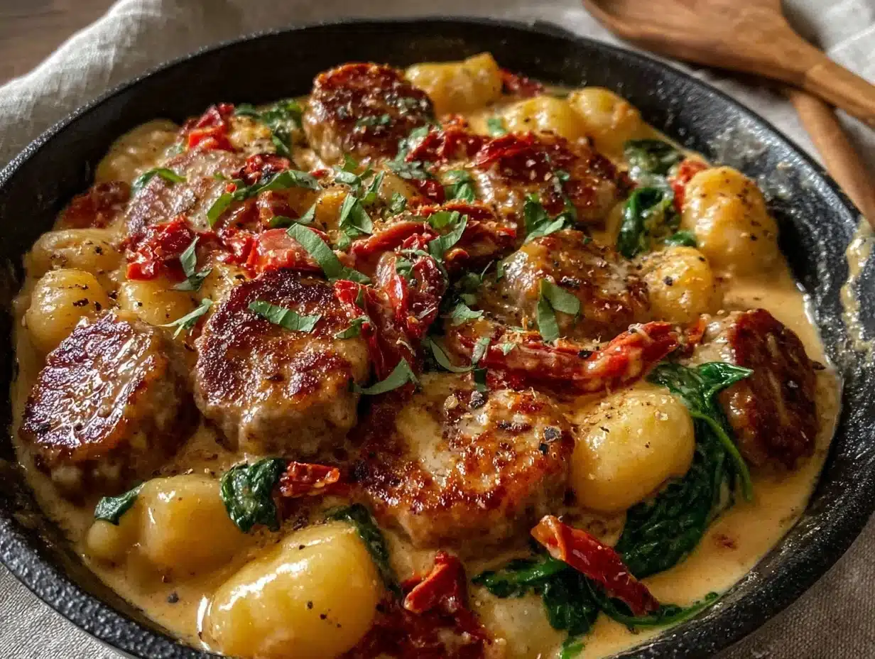 creamy one-skillet tuscan sausage gnocchi - featured image