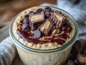 creamy peanut butter cup overnight oats - featured image