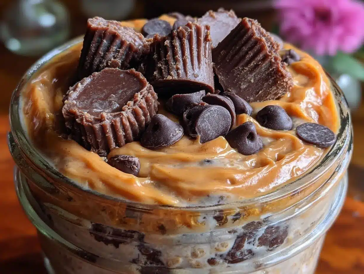 creamy peanut butter cup overnight oats preparation steps