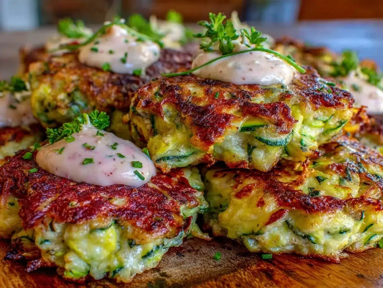 crispy cheesy baked zucchini fritters - featured image