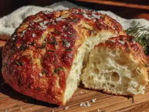 crispy dutch oven no-knead rosemary sea salt bread - featured image