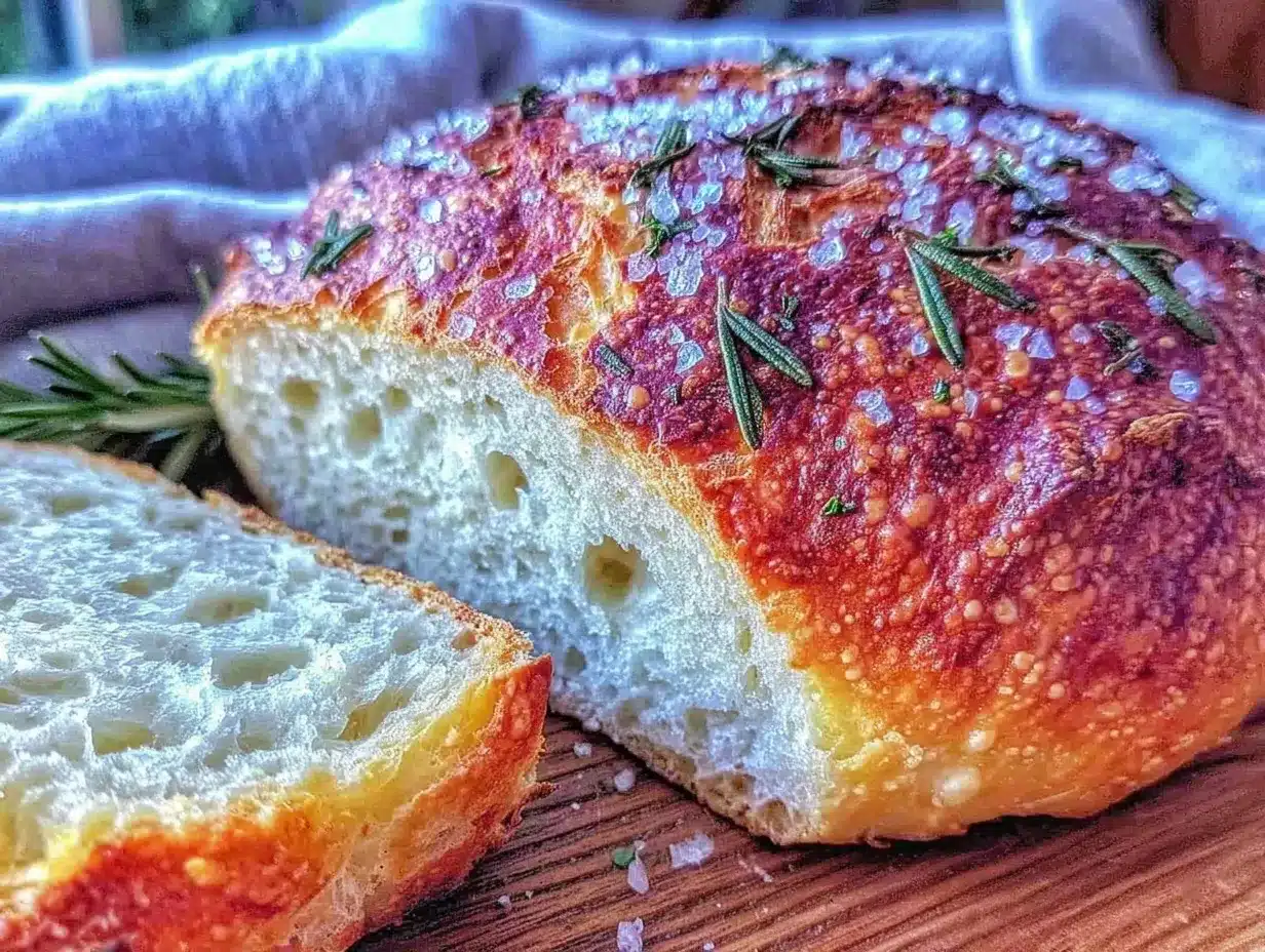 crispy dutch oven no-knead rosemary sea salt bread preparation steps