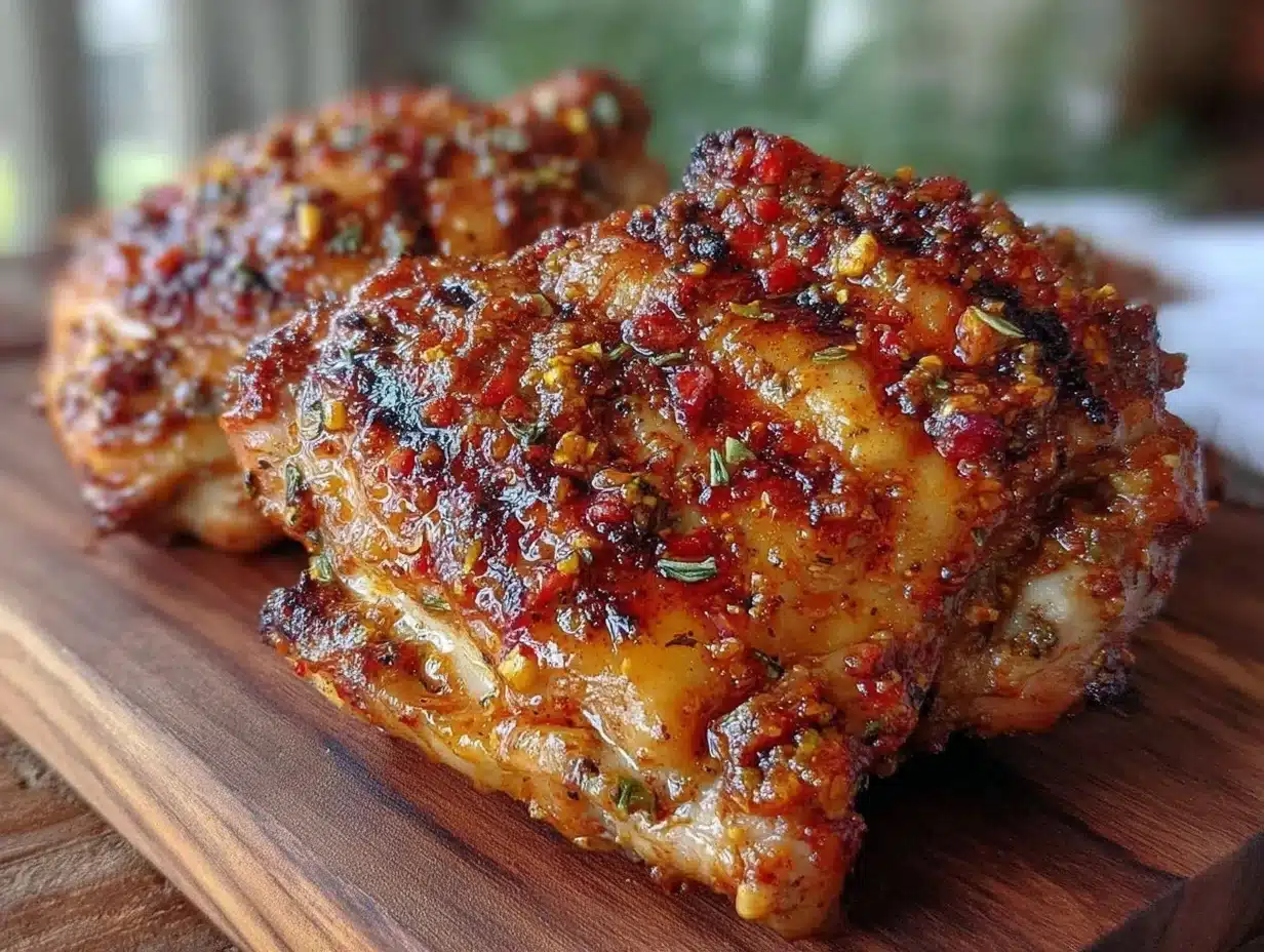 crispy grilled bbq chicken thighs - featured image