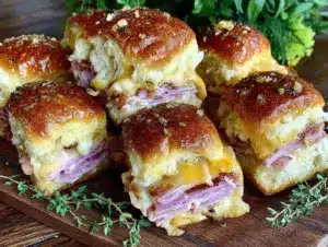 easy cheesy leftover ham and Swiss sliders - featured image
