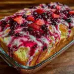 Easy Creamy Strawberry Blueberry Poke Cake - featured image