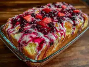 Easy Creamy Strawberry Blueberry Poke Cake - featured image