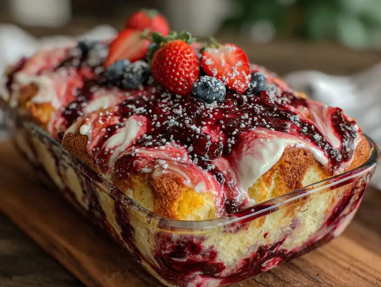 Easy Creamy Strawberry Blueberry Poke Cake preparation steps