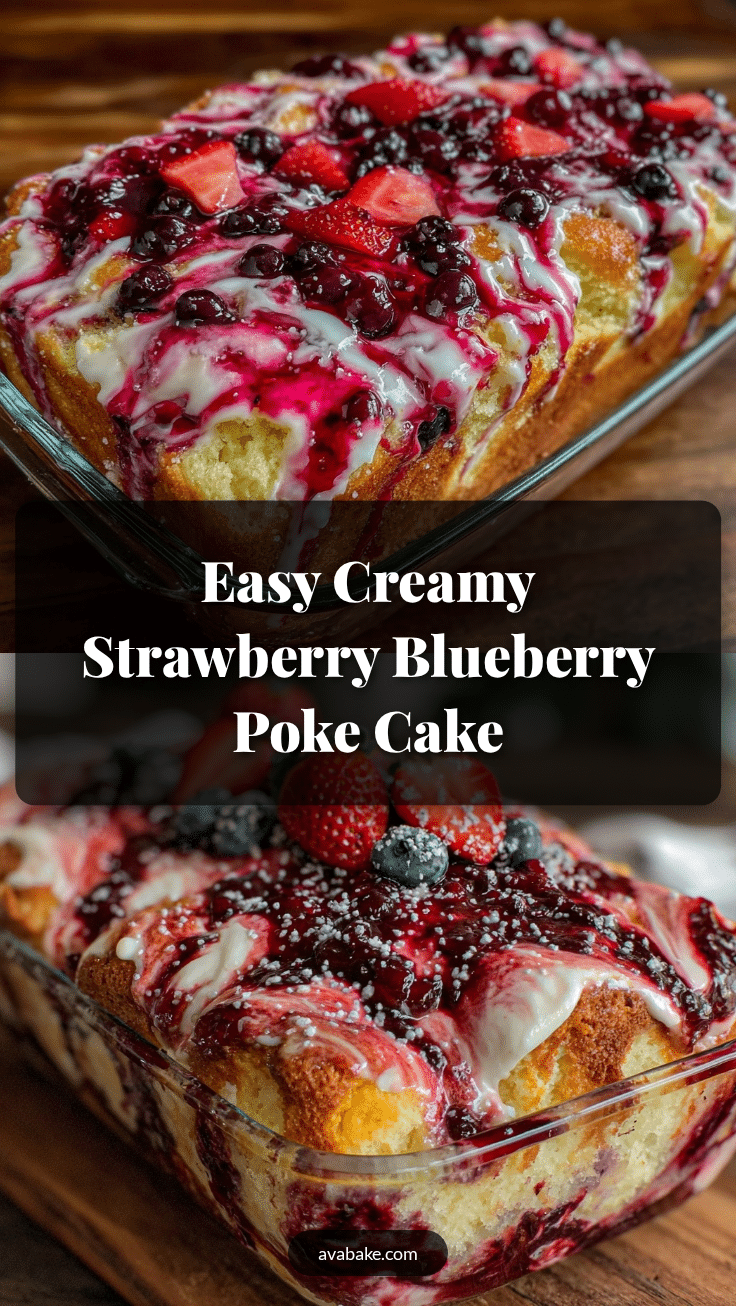 Easy Creamy Strawberry Blueberry Poke Cake recipe