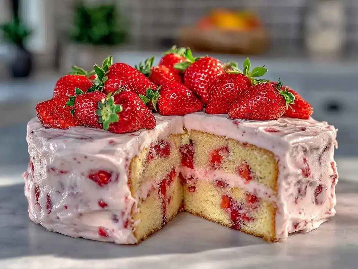 fluffy fresh strawberry cake preparation steps