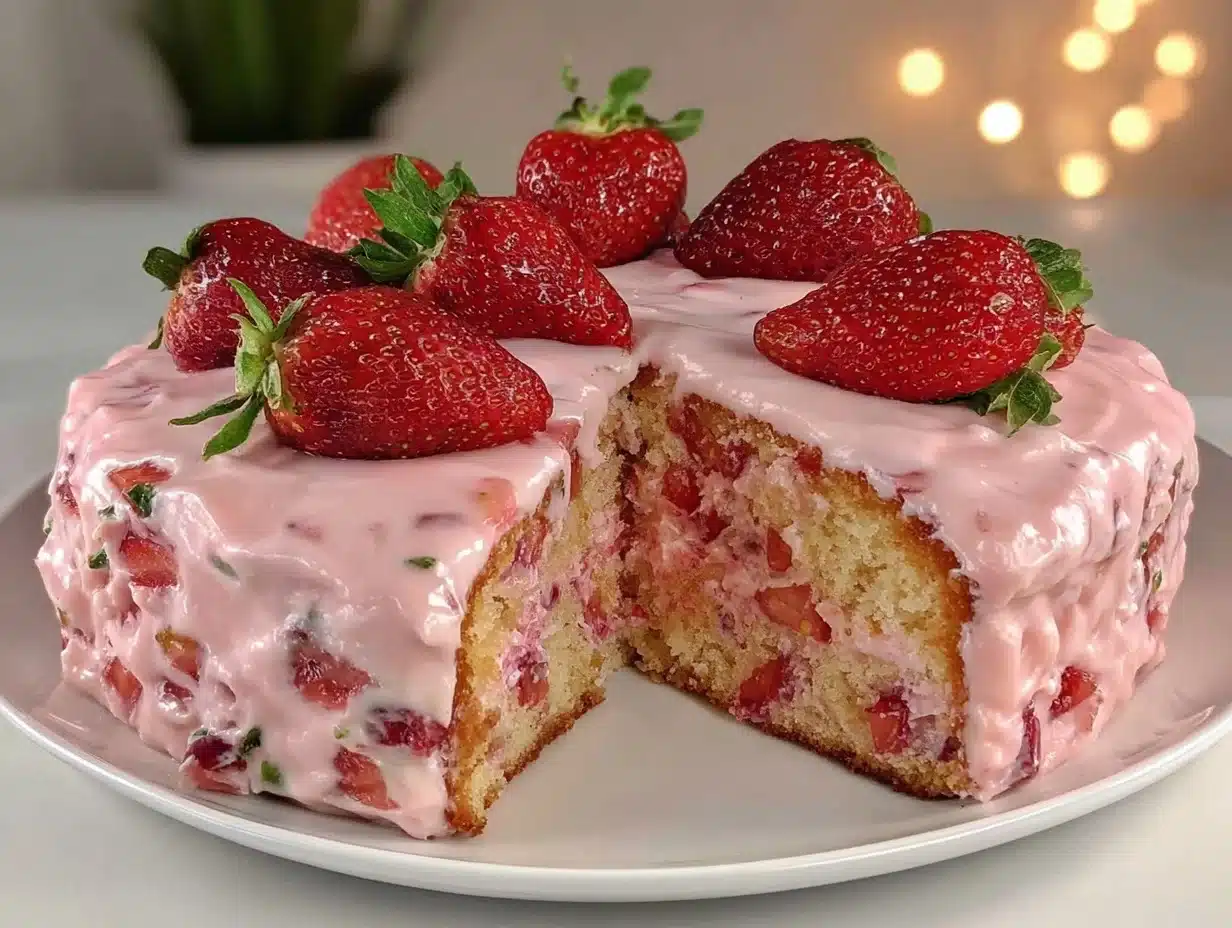 fluffy fresh strawberry cake - featured image