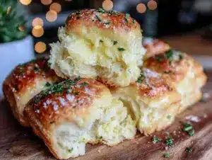 fluffy homemade dinner rolls with garlic herb butter - featured image
