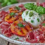 fresh grilled peach and burrata salad - featured image