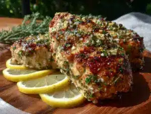 fresh lemon herb marinated grilled chicken breasts - featured image