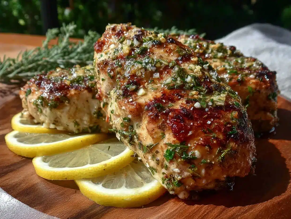 fresh lemon herb marinated grilled chicken breasts - featured image