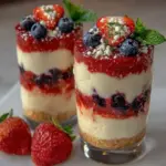 fresh red white blue layered cheesecake parfait - featured image