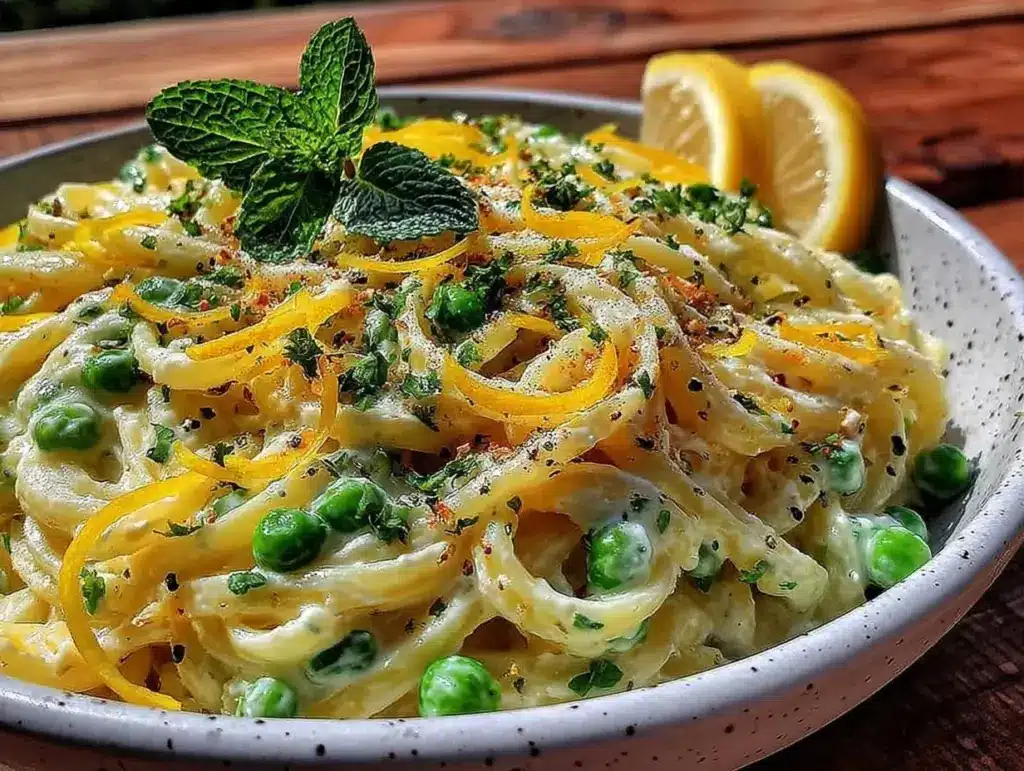 fresh spring pea and mint pasta - featured image